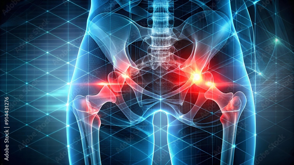 Poster abstract x-ray of a hip joint with geometric patterns ai generated