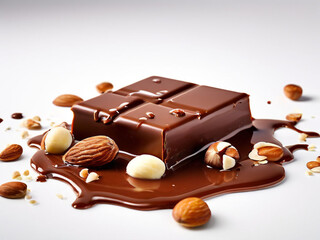Big square piece of dark milk chocolate covered with melted chocolate