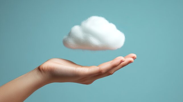 A cloud icon held in a hand, representing digital storage, with lots of space for text.