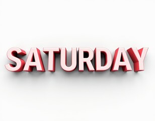Bold red and white text spelling Saturday on a white background.