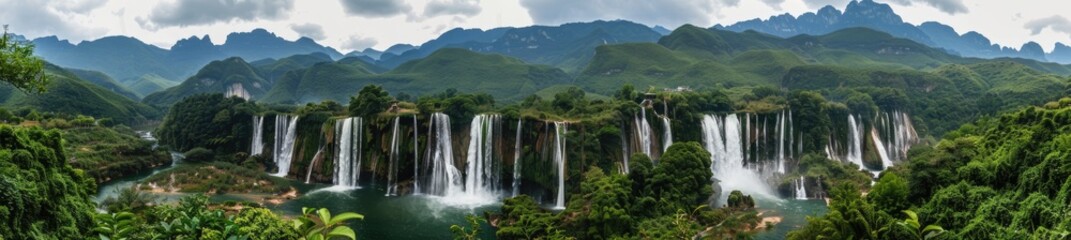Waterfalls Cascading Through Lush Green Mountains