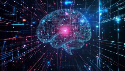 Obraz premium Abstract Brain of Glowing Dots and Lines. Artificial Intelligence Concept 