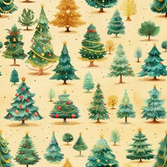 Fototapeta premium Diverse charming festive christmas tree patterns in intricate and delightful designs