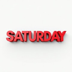 Fototapeta premium Bold red 'Saturday' text on a plain white background.