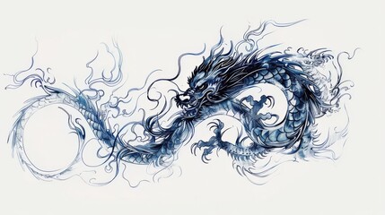 Fototapeta premium Chinese dragon in elegant single line, Chinese dragon, modern artistic fusion