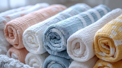 Fototapeta premium Stack of Rolled Muslin Swaddles.