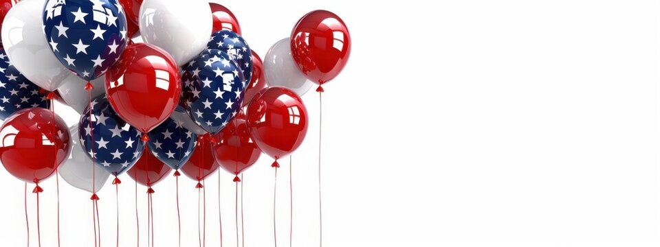 USA day Balloons Holiday illustration of American flag balloons on white Background with copy space for text Generative AI - Powered by Adobe