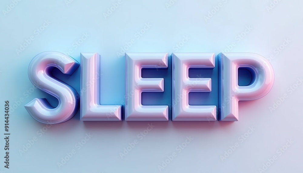 Poster glossy 3d text 'sleep' with a modern and calming color gradient.
