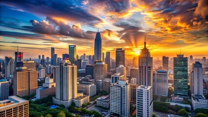 Obraz premium A Serene Sunset Over the City Skyline AI generated