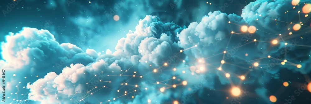 Poster a captivating abstract image depicting a network of glowing connections within a cloud formation, sy