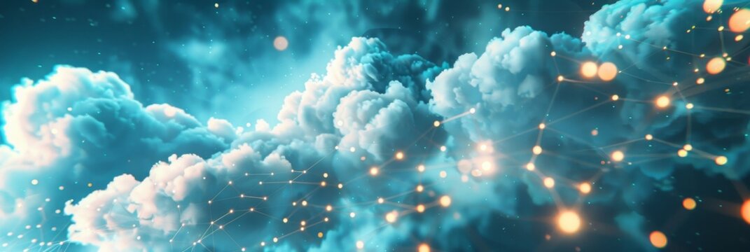 A captivating abstract image depicting a network of glowing connections within a cloud formation, symbolizing connectivity, technology, growth, innovation, and the future.