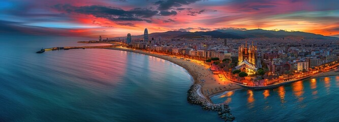 Barcelona at Sunset: A Panoramic View of the Coastal City