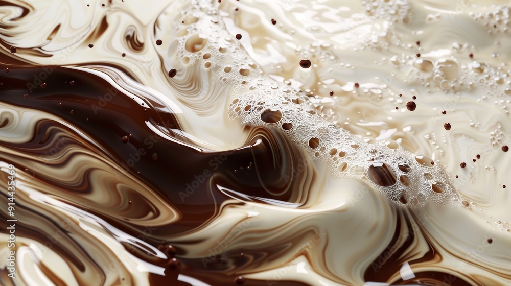 Poster a close-up of swirling chocolate and cream, creating a luxurious and decadent abstract pattern. the 