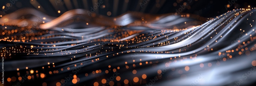 Poster a futuristic abstract background with glowing particles forming a digital landscape. the image symbo