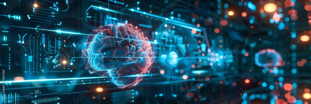 Poster a futuristic abstract image representing artificial intelligence, technology, data, and the future o