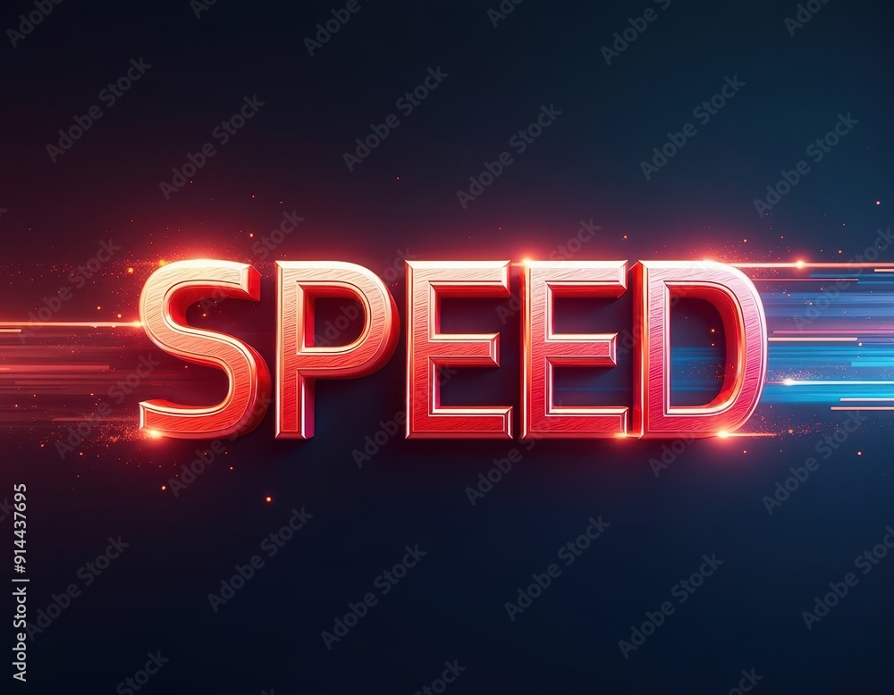 Poster glowing 'speed' text with dynamic light trails on dark background.