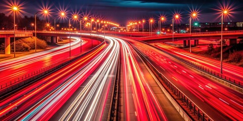 Obraz premium Infrastructure seen as red light highways, time lapse, infrastructure, red lights, highways, time lapse, urban, city