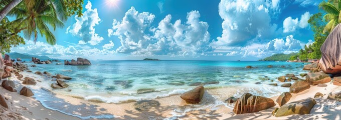 Obraz premium Tropical Beach Paradise with Palm Trees and White Sand