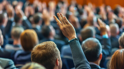 Business seminar with participants in discussion