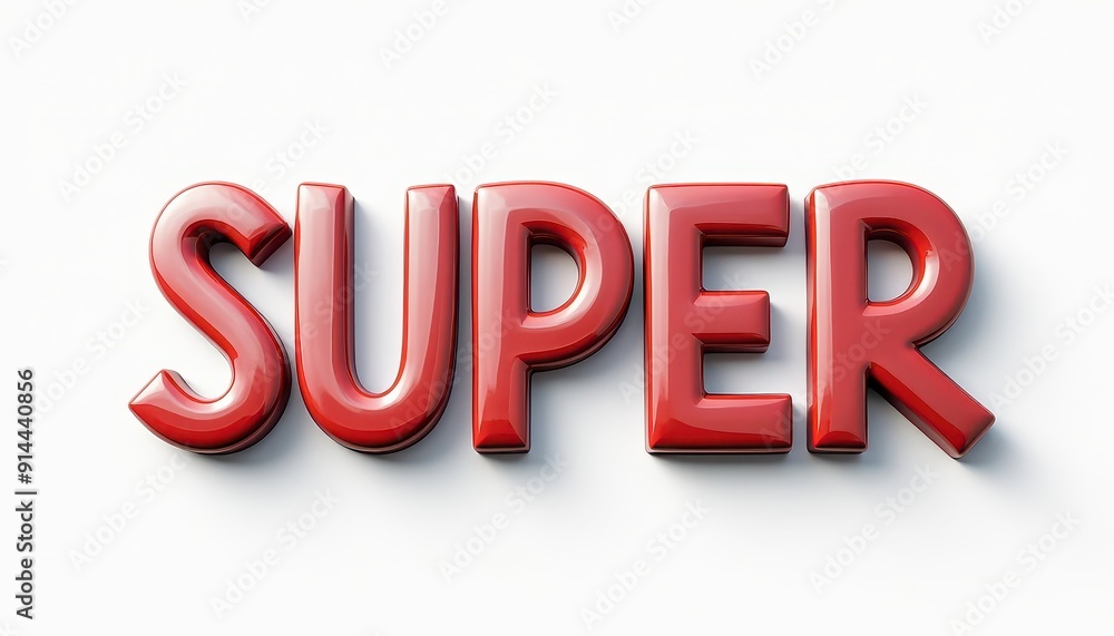 Aufkleber bold and shiny red text displaying the word 'super' on a white background.