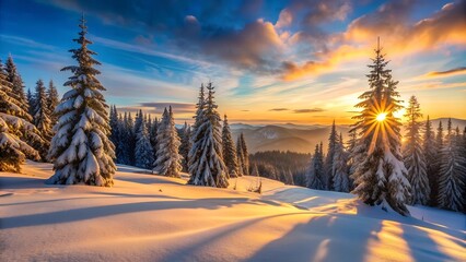 Frozen Fir Forest Under a Crimson Dawn  generative AI