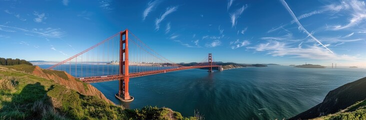 Fototapeta premium Golden Gate Bridge Panorama with Clear Blue Sky
