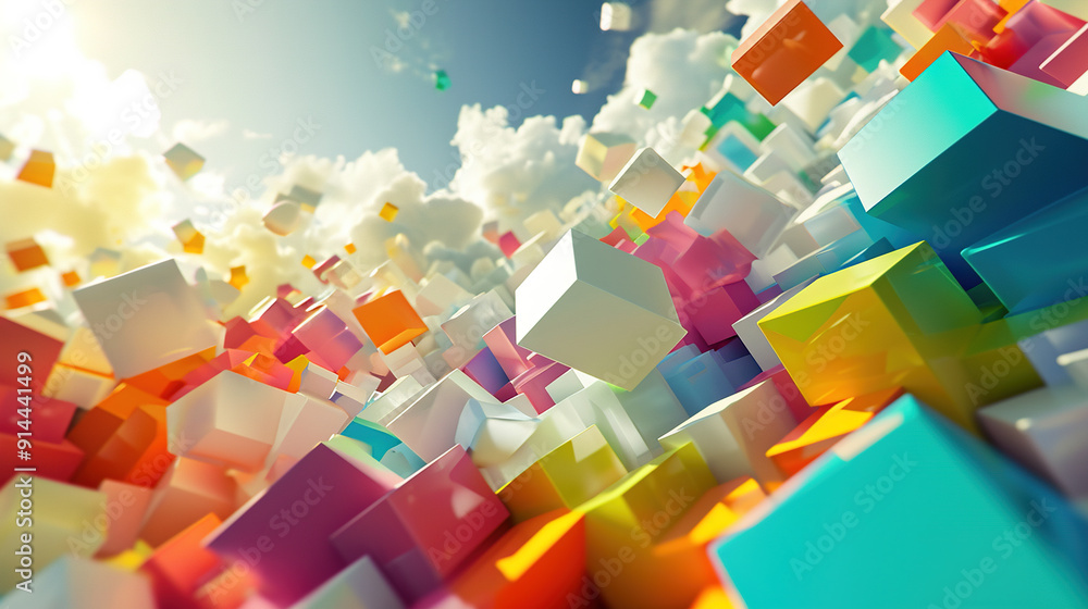 Aufkleber abstract white cubes flying into color burst of paint