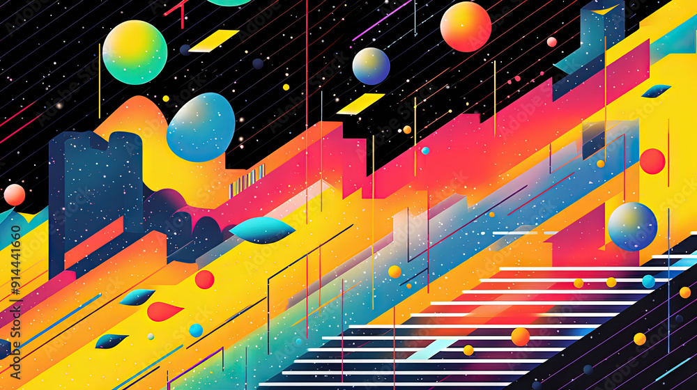 Poster Abstract background with geometric shapes in retro minimalistic style with bright colors