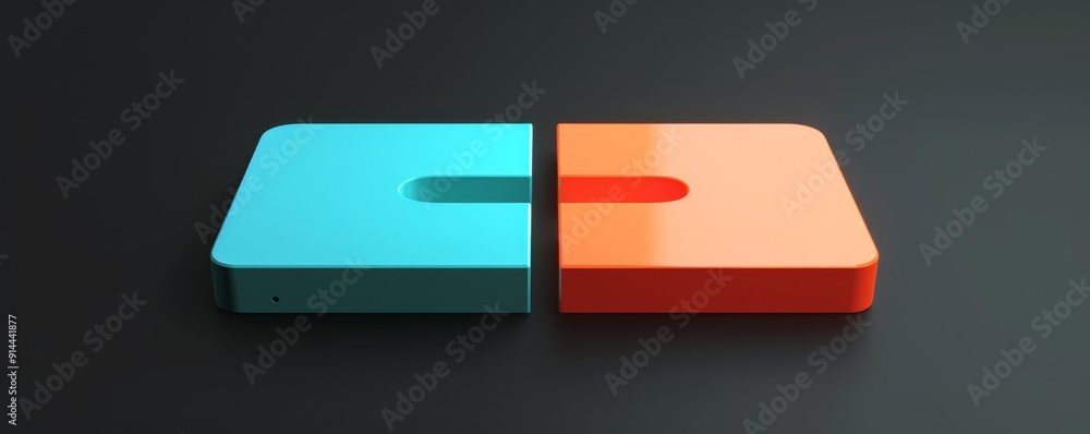 Aufkleber abstract 3d design of two connected blocks in blue and orange.