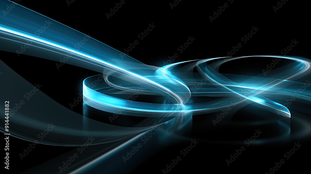 Poster abstract blue neon light trails and digital waves on dark background for tech and business design th
