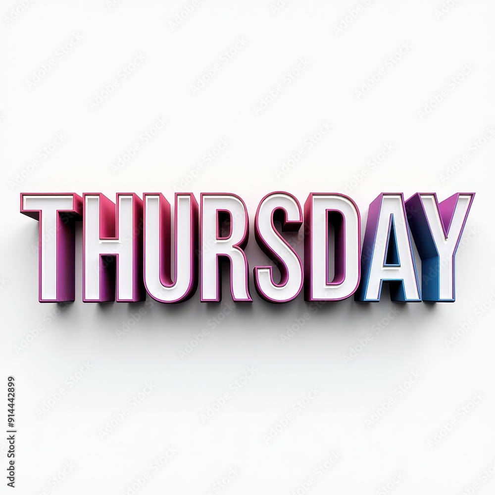 Poster colorful 3d text displaying the word 'thursday' with gradient effects.
