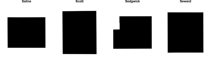 Saline, Scott, Sedgwick, Seward outline maps