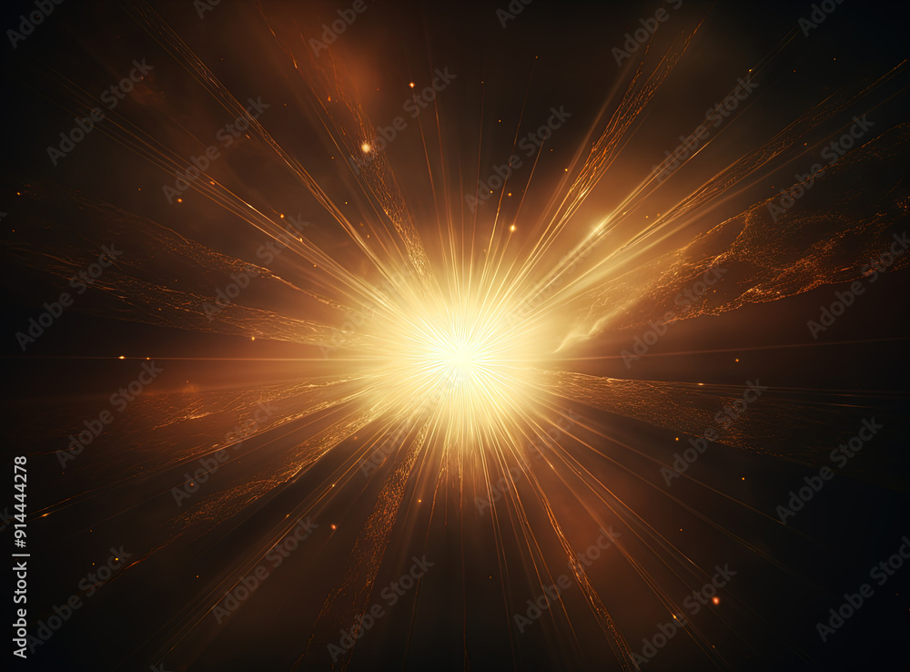 Poster sun flare with yellow rays and beams on dark background