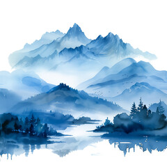 watercolor painting of mountain landscape isolated on transparent background