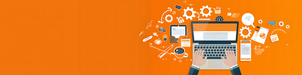 Document management system concept with the person using a laptop computer design