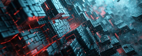 Fototapeta premium Abstract digital background with blue and red geometric shapes.