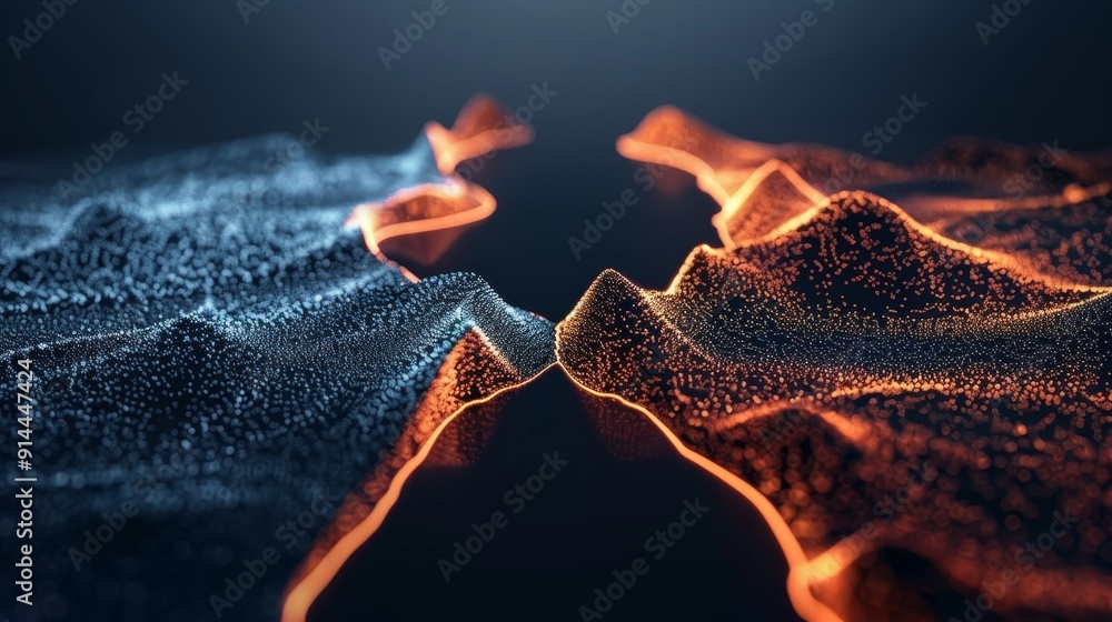 Poster abstract digital wave pattern in blue and orange. glowing digital abstract background. futuristic te