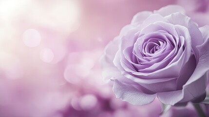 Fototapeta premium Close-up of a lavender rose, showcasing its unique color and delicate petals with a softly blurred background for a serene and elegant look.