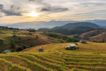 Sunset View of Mountain Rice Terraces at Pa Pong Piang, Chiang Mai, Thailand