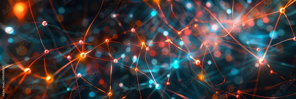 Poster an abstract image of a network connection with glowing lights, symbolizing connection, communication