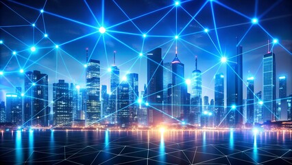 Fototapeta premium Neon Glowing Blockchain Network: A Visual Symphony of Cryptocurrency Exchange Generative AI