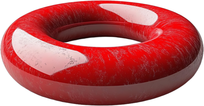 A large round ring of red and white