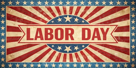 Retro Labor Day poster with vintage design elements and patriotic colors, Labor Day, retro, vintage, poster, design