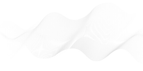 Abstract white blend digital wave lines and technology transparent background. Minimal carve wavy white and gray flowing wave lines and glowing moving lines. Futuristic sound wave lines background.