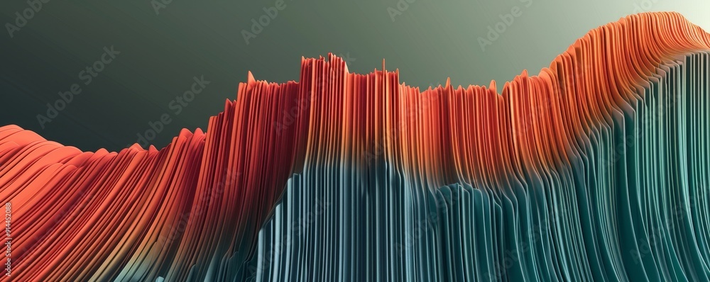 Poster abstract background with blue and orange vertical lines forming a wave shape.