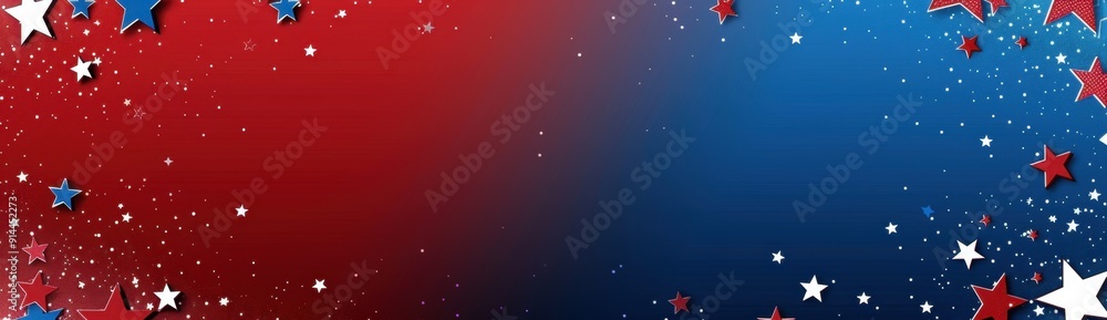 Poster Red, white and blue background with stars A large empty space for text Generative AI