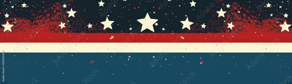 Poster red, white and blue background with stars border on the bottom edge generative ai