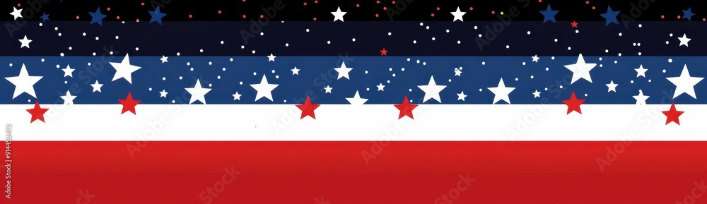 Poster red, white and blue background with stars border on the bottom edge generative ai