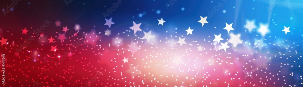 Poster red, white and blue background with stars in the middle for text or design, a red blue gradient back