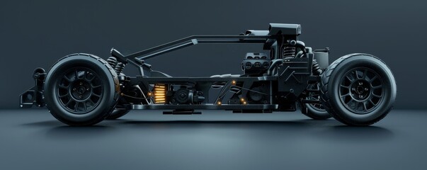 Obraz premium Black futuristic motorcycle chassis with exposed engine.